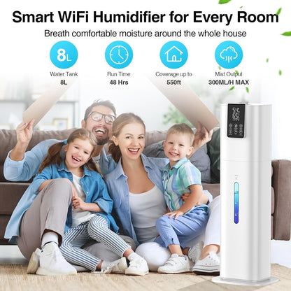 8L/2.1 Gal Smart Humidifier Large Room, Top Fill Cool Mist Humidifiers for Bedroom with App & Remote Control, Night Light, 24H Timer, Aroma Box & 360° Nozzles, Humidifier for Home, Office & Plants