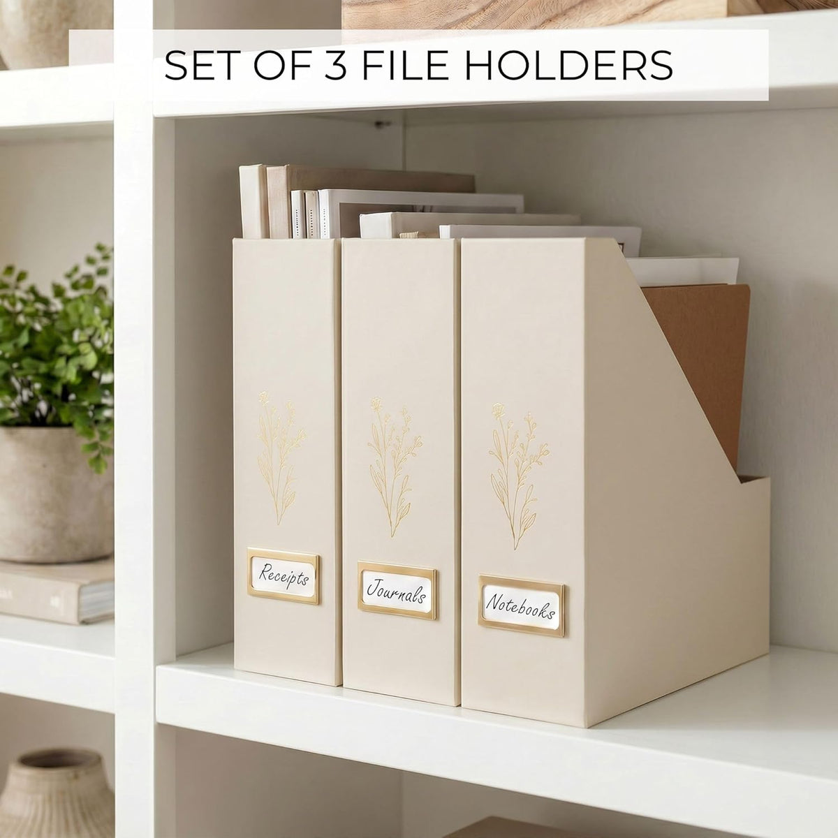 Beautiful Magazine Holder Set of 3 - Sturdy File Holder for Desk or Shelves