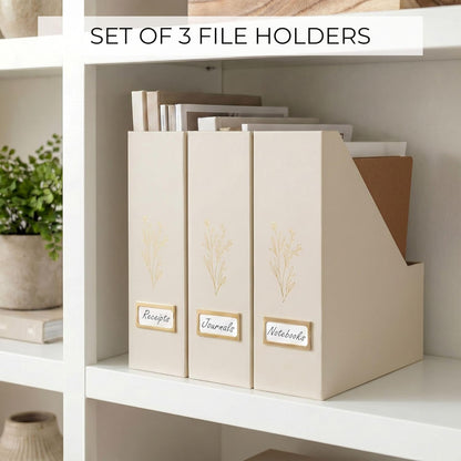Beautiful Magazine Holder Set of 3 - Sturdy File Holder for Desk or Shelves