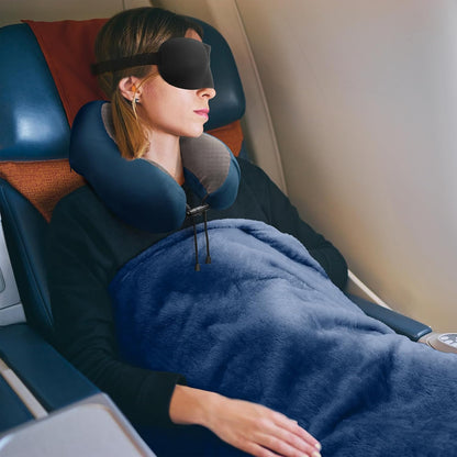 urnexttour Travel Pillow and Blanket Set Neck Pillows Travel Essentials with Sleep Mask for Airplane Car Memory Foam Pink