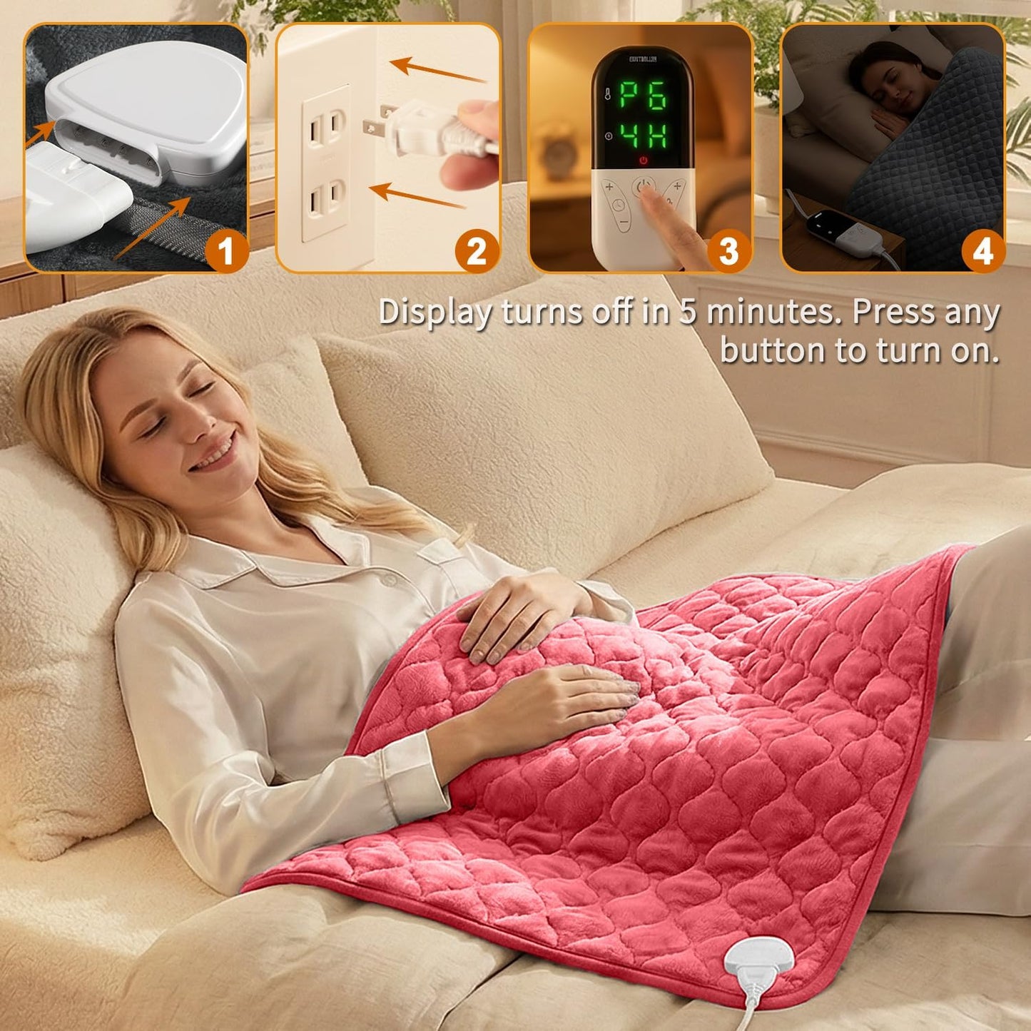 King Size Heating Pad for Back 32"x24" Extra Large Electric Heating Pad for Body Neck Shoulder Auto Shut Off Heat Pad Temperature Settings Machine Washable Gray