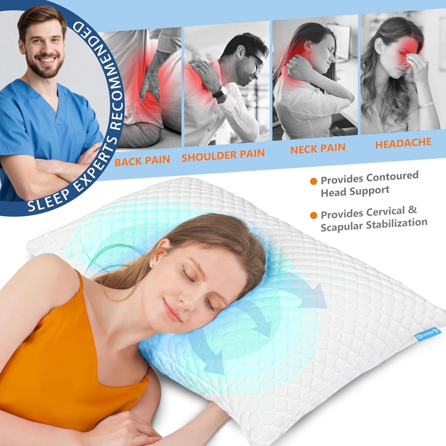 UYWO Cooling Pillows Queen Size Set of 2, Adjustable Memory Foam Pillows