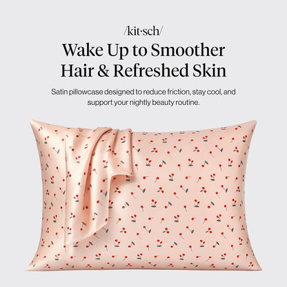 Kitsch Satin Pillowcase with Zipper for Hair & Skin - Softer Than Silk Pillow Cases, Smooth Cooling Satin Pillow Case, Wrinkle-Free, Machine Washable - Pillow Cases Standard Size (19x26) - Blush