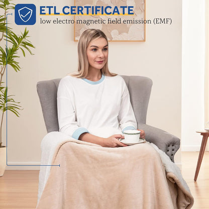 Sealy Electric Throw Blanket, Flannel & Sherpa Heated Throw with 6 Heating Levels & 2-10 Hours Auto Shut Off, Fast Heating & Machine Washable, 50x60 Inch, Light Grey