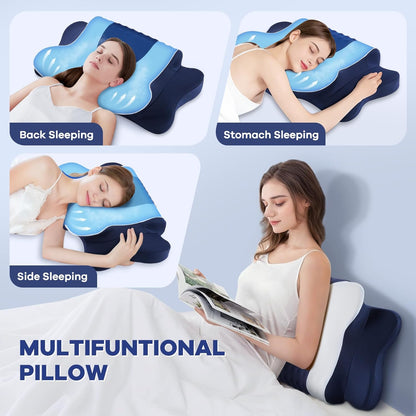 DONAMA Cervical Pillow for Neck and Shoulder,Contour Memory Foam Pillow,Ergonomic Neck Support Pillow for Side Back Stomach Sleepers with Pillowcase