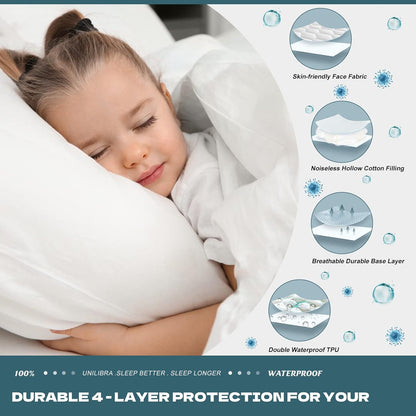 2 Pack Twin Waterproof Mattress Protector Deep Pocket Mattress Cover, Soft Breathable Mattress Pad, Fitted Noiseless Waterproof Bed Cover Stretch to 19"
