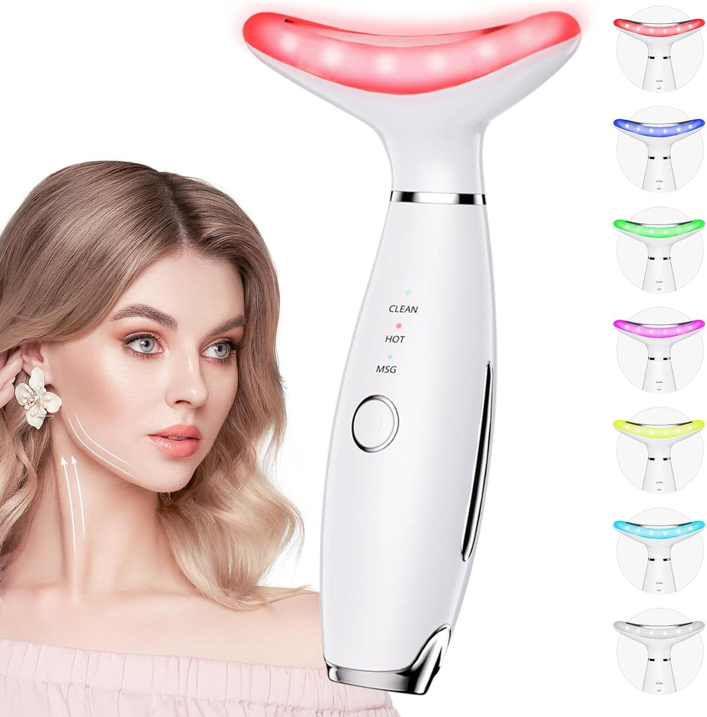 Dopsikn 7 Color Galvanic Machines - Red Light Therapy for Face and Neck, Face Massager Tool for Wrinkles, Double Chin, Vibrating Facial Massager with Thermals, Pink