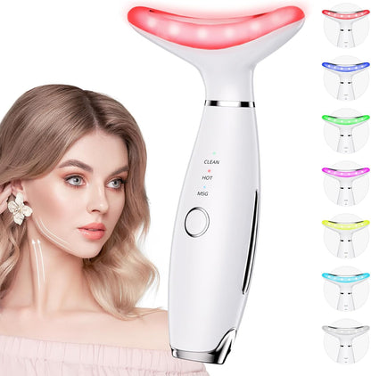 Dopsikn 7 Color Galvanic Machines - Red Light Therapy for Face and Neck, Face Massager Tool for Wrinkles, Double Chin, Vibrating Facial Massager with Thermals, Pink