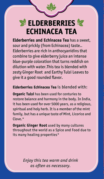 Herbal Cup Ayurveda Elderberries Tea, No Caffeine Organic Herbal Teas (Organic Echinacea, 16 Count (Pack of 6))