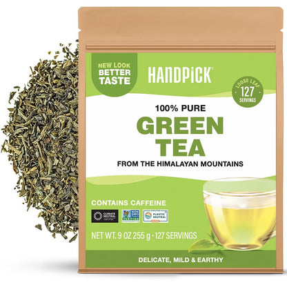 HANDPICK Green Tea Loose Leaf (9oz|127 Cups) Pure Whole Green Tea Leaves