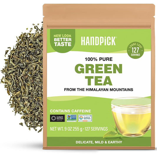 HANDPICK Green Tea Loose Leaf (9oz|127 Cups) Pure Whole Green Tea Leaves