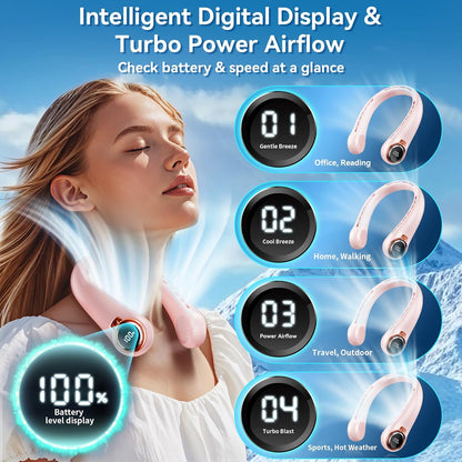 𝟐𝟎𝟐𝟔 𝐔𝐩𝐠𝐫𝐚𝐝𝐞 BNBZ Portable Neck Fan,6000mAh Rechargeable Wearable Fan with LED Display,4 Speeds,Up to 15H Runtime,Quiet 360° Airflow Hands-Free Personal Fan for Travel,Work,Gym &Outdoor Use