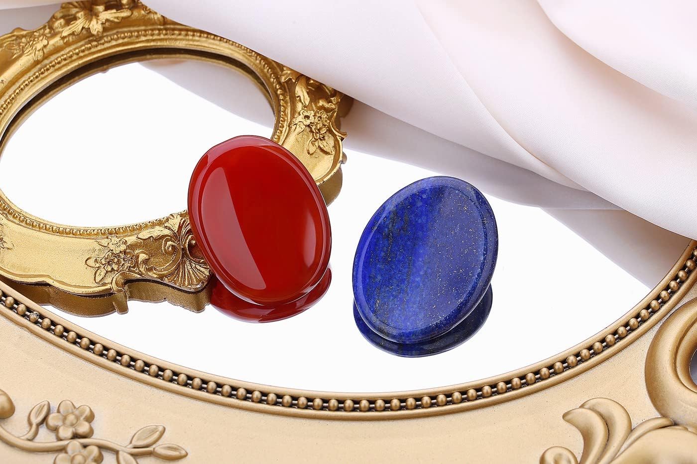 2PCS Worry Stone for Anxiety Tigers Eye Amethyst Healing Crystals Hand Thumb Stones Pocket Gemstones Meditation Accessories Oval Crystal Natural Relax Palm Stone Anxiety Relief Items Stocking Stuffers