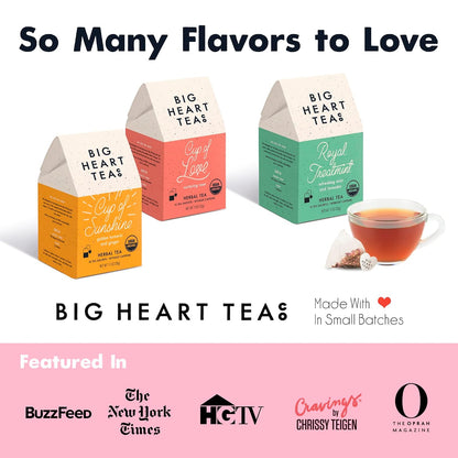 Big Heart Tea Co. Ginger Turmeric Tea, Certified Organic Tea Bags (20 Count) Herbal Caffeine Free Blend with Adaptogenic Tulsi, Peppercorn, Cinnamon - Cup of Sunshine