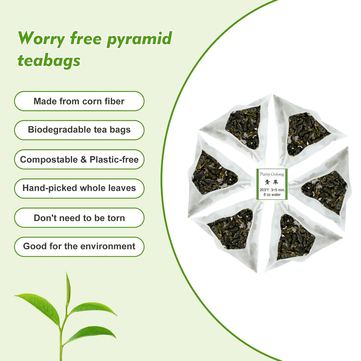 GTGLOTRA Oolong Tea Bags, 24 Whole Leaf Tea Bag, Alternative To Caffeine, 100% Natural Pure Tea, Stress Relief Pyramid Teabags, Suitable for Gifts, Office Reception, Vegan