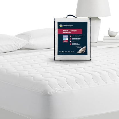 Serta Air Dry Extra Comfort Plus 100% Cotton Fabric Quilted Mattress Pad, Cooling and Breathable Mattress Cover, Moisture Wicking Protection with 18" Deep Pocket, Queen, White