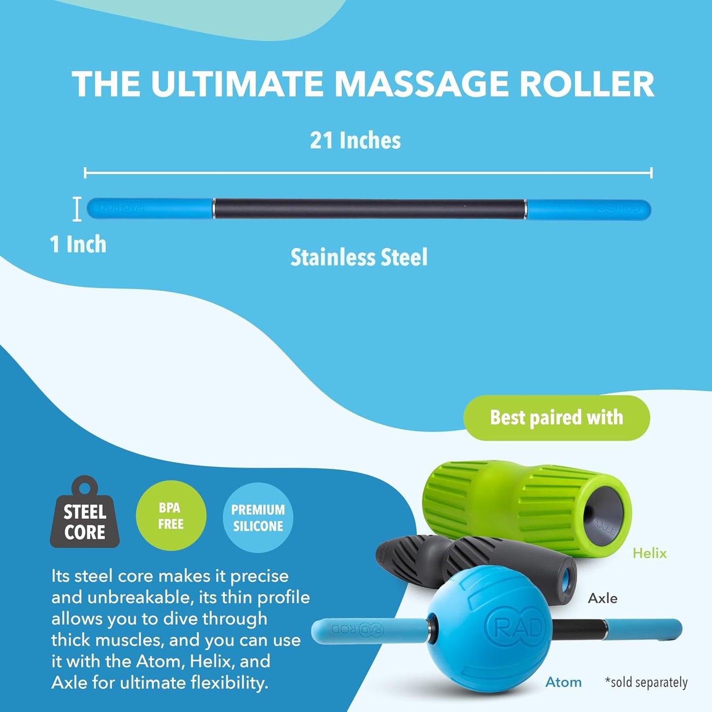 RAD 2-in-1 Muscle Flushing Kit – Includes Exercise Foam Roller & Massage Roller Stick – Deep Tissue Myofascial Release, Muscle Recovery Tools for Mobility & Performance