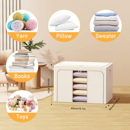 Clothes Storage Bins with Metal Frame Foldable Storage Box Clothes Organizers Storage Containers for Clothes Sheets Blankets Books Toys Gifts and Holiday Decorations (66Lx3 Pack)