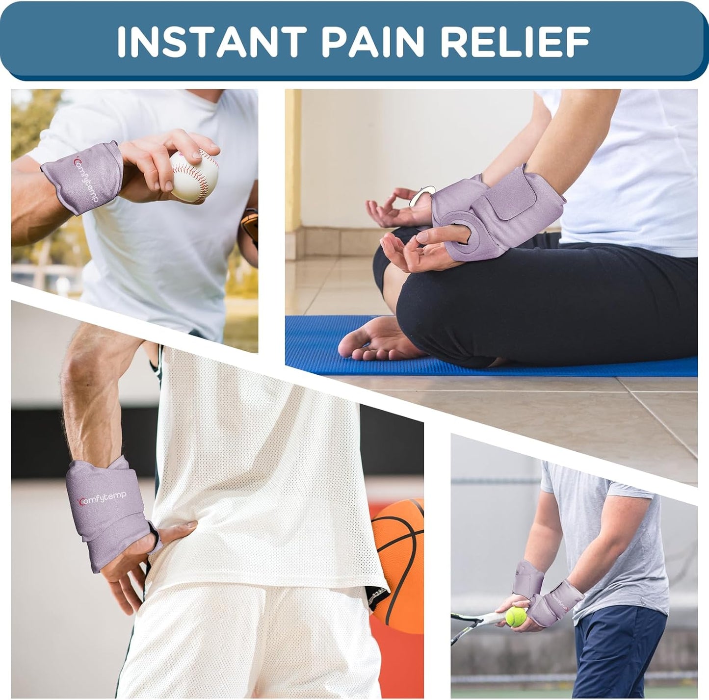 Comfytemp Wrist Ice Pack Wrap Carpal Tunnel Relief Wrist Brace, 2 Packs, FSA Eligible HSA, Gel Ice Packs for Injuries Reusable Wrap for Hand Pain, Hot Cold Compress Hand Brace, Men Women Recovery Item
