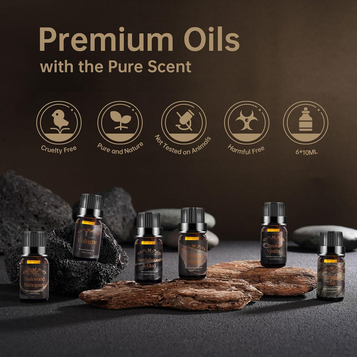 Auelife Men Essential Oils Set for Diffusers for Home, 6x10ml Scented Oil