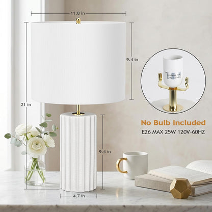 21" Modern Ceramic Table Lamp Set of 2 for Bedroom, Touch Control White Desk Lamps for Living Room, Farmhouse Bedside Lamps for Nightstand, End Table Lamps for Dorm Beige, Bulbs Not Included