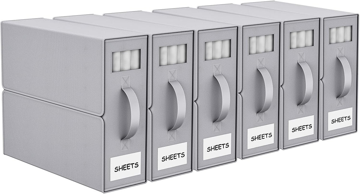 Bed Sheet Organizers and Storage, Foldable Fabric Storage Bins for Bed Sheets Duvet Covers Pillowcases, Closet Organizer, Storage Container Boxes for Blankets, Clothes ((Queen or King), Grey)