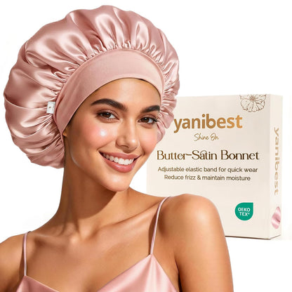 YANIBEST Silk Bonnet for Sleeping Women, Double Layer Hair Satin Bonnets with Elastic Band, Sleep Cap Curly Natural Hair