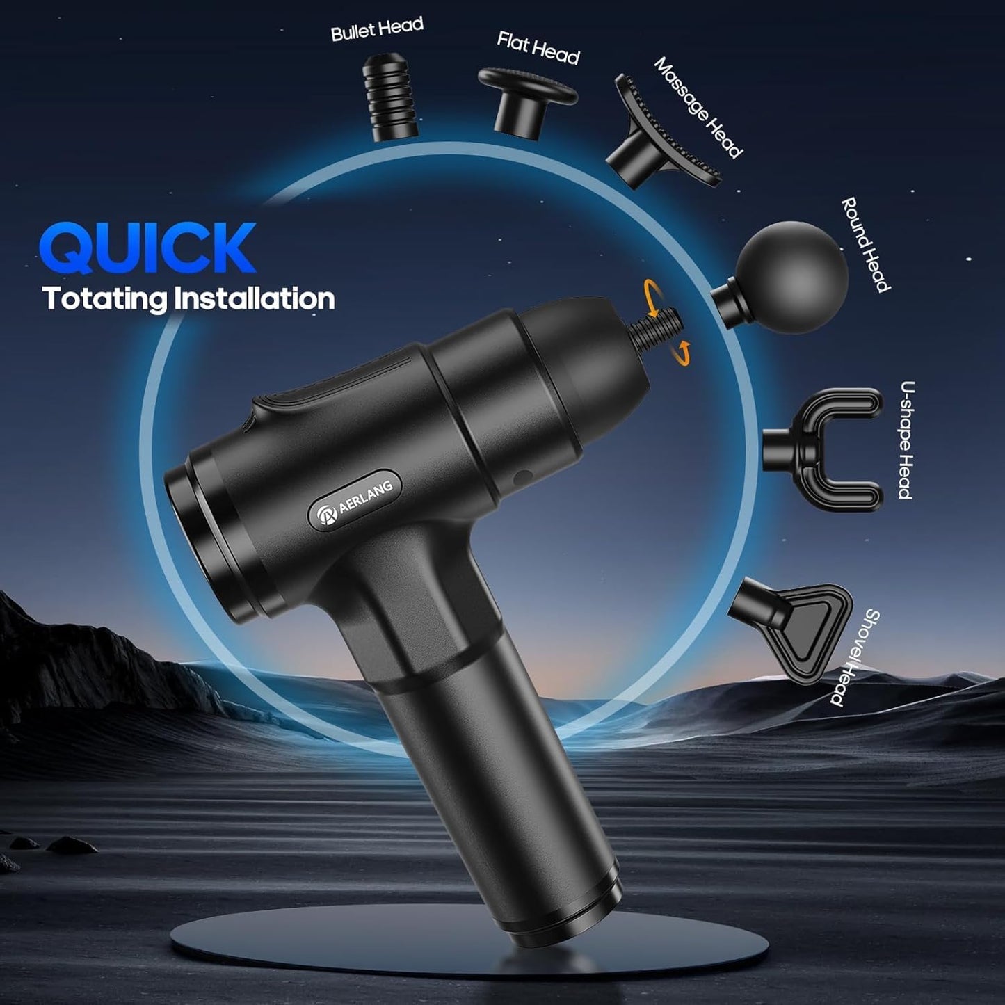 AERLANG Muscle Massage Gun, Back Massager Deep Tissue Gun for Athletes to Relief Pain and Relax with 20 Adjustable High Intensity Speeds 6 Heads, Body Carrying Case