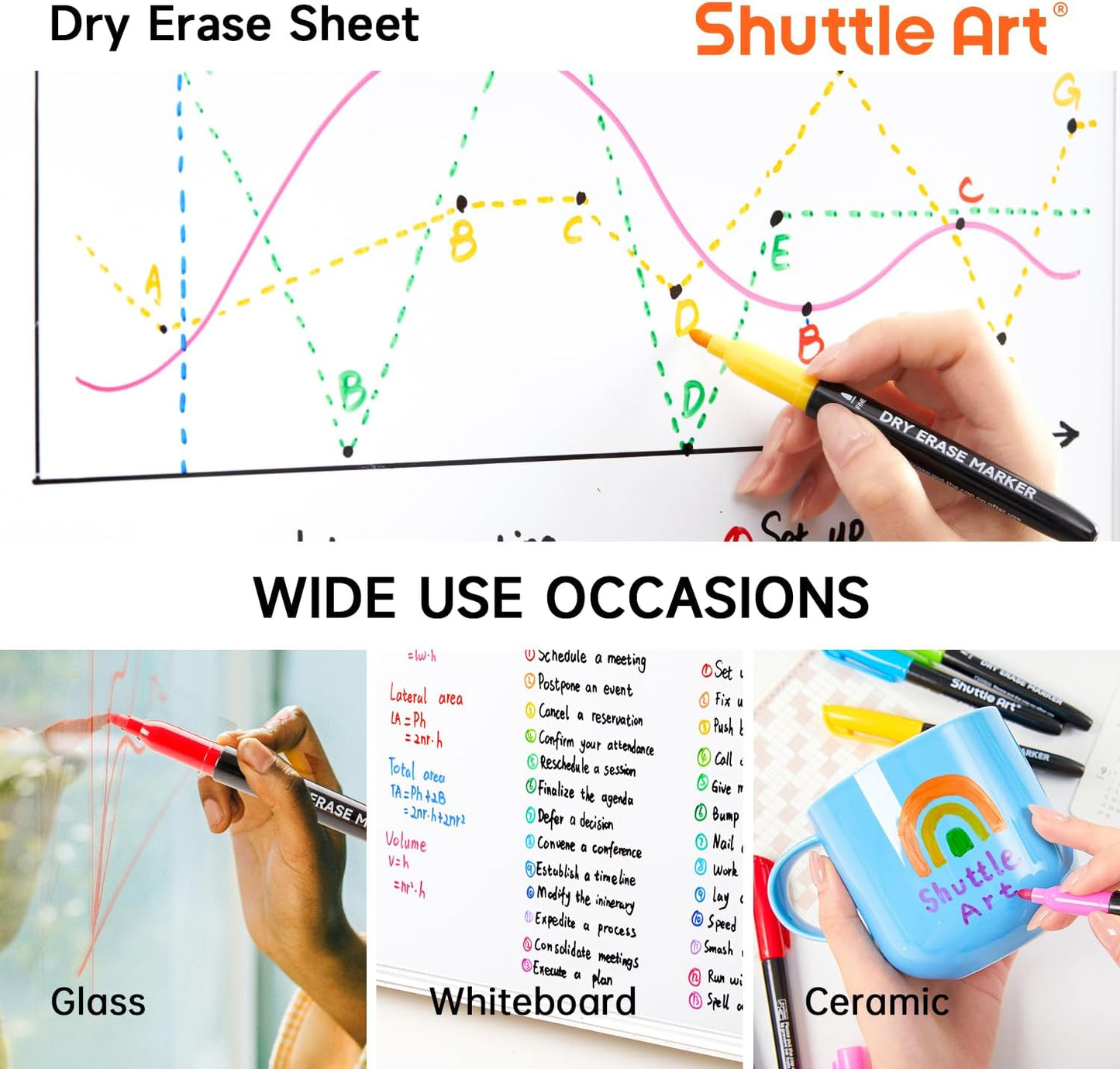 Shuttle Art Magnetic Whiteboard Markers, 20 Pieces Fine Tip and Eraser, Dry Erase Whiteboard Markers, for Writing on Whiteboards, Weekly Planner, Glass for School Office Home