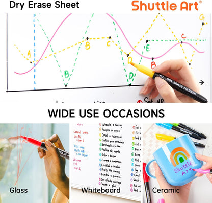 Shuttle Art Magnetic Whiteboard Markers, 20 Pieces Fine Tip and Eraser, Dry Erase Whiteboard Markers, for Writing on Whiteboards, Weekly Planner, Glass for School Office Home