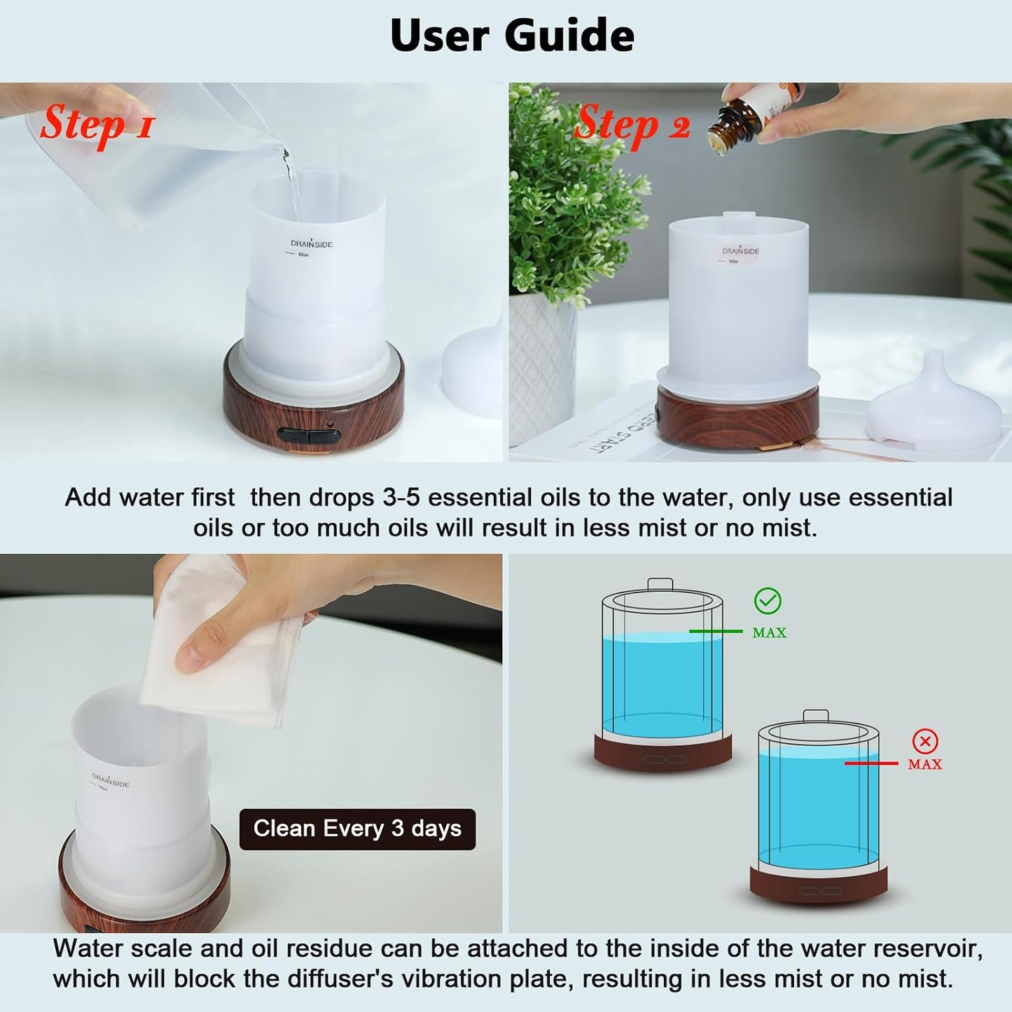 EQUSUPRO Essential Oil Diffuser 300ml Metal Electric Ultrasonic Diffuser for Large Room with Auto Shut-Off, 4 Timer Setting &7 Colors Night Light for Home