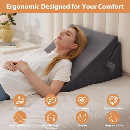 BIEEZZK Wedge Pillow Set for After Surgery, Wedge Pillow for Acid Reflux, Bed Wedge Pillow with Adjustable 9&12inch for Headboard,Sleeping, Orthopedic Memory Foam for Neck&Back Support, White/Grey