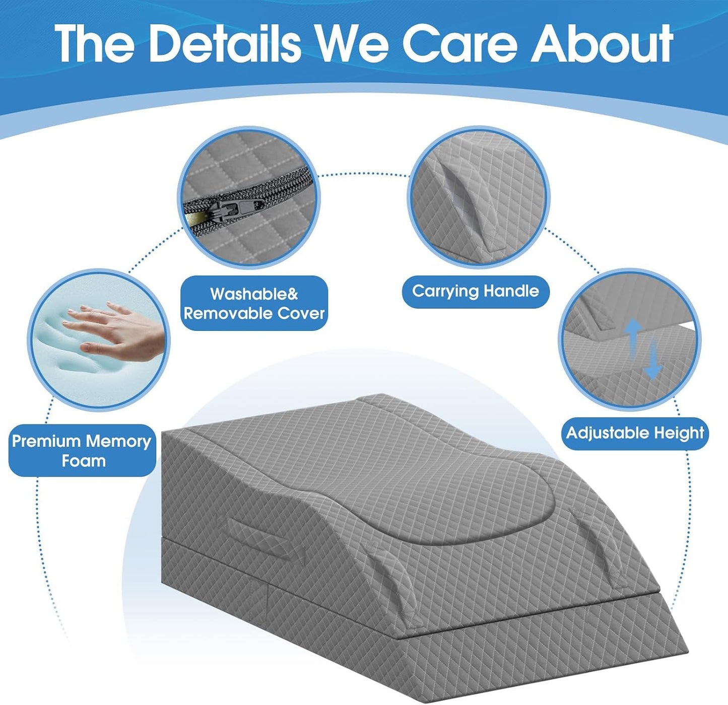 TranquilRelax Leg Elevation Pillows for After Surgery, Wedge Pillow, Grey