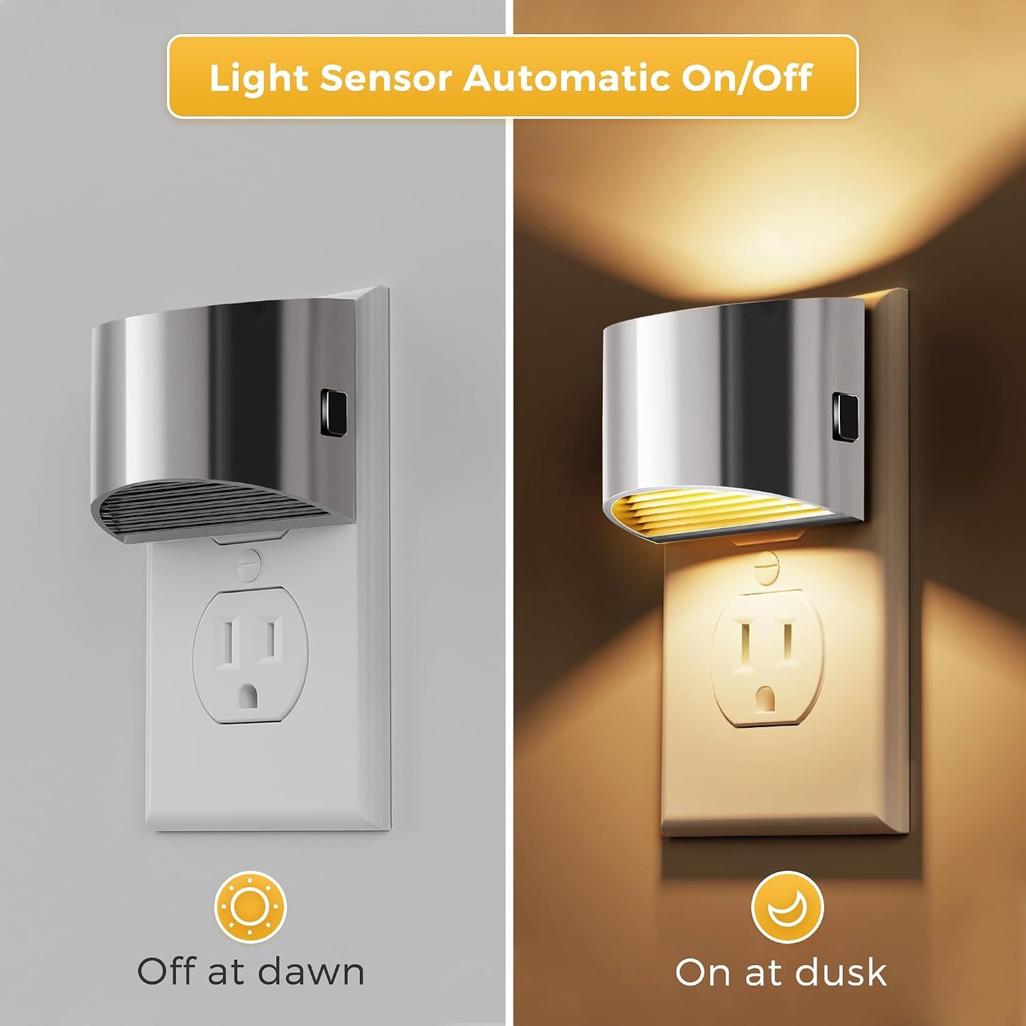 L LOHAS LED Night Light, Night Lights Plug into Wall with Dusk to Dawn Sensor, 3 Brightness Level, 2 Pack, 1600K Amber, White Housing