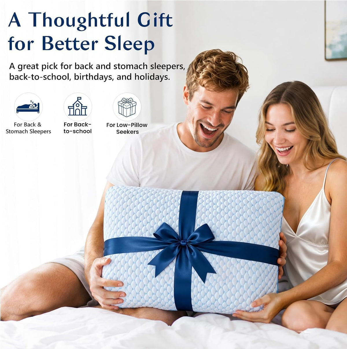 Thin Pillow for Sleeping, Cooling Gel Flat Pillow for Stomach and Back Sleepers, Ultra Slim Stomach Sleeping Pillows for Shoulder Neck Pain Relief, Low Profile Memory Foam Pillows 2.25-inches