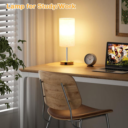 Dicoool Touch Bedside Table Lamp with USB - 3 Way Dimmable Wood Lamp for Bedroom Nightstand, Desk Lamp with Charging Station for Dorm, Living Room, Office, Kids Room, Small, 14in
