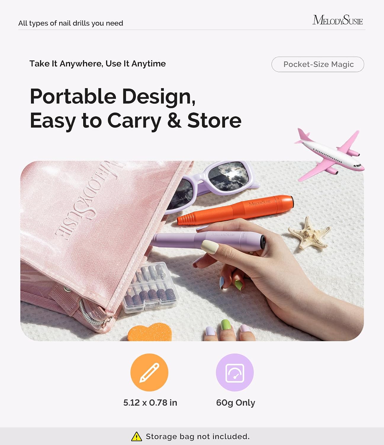 MelodySusie Pen-Shaped Portable USB Nail Drill, PC120I 20000RPM Electric Nail File with Compact Design for All Nail Care, Manicure Polishing, Shaping & Gel Removal at Home for Beginners