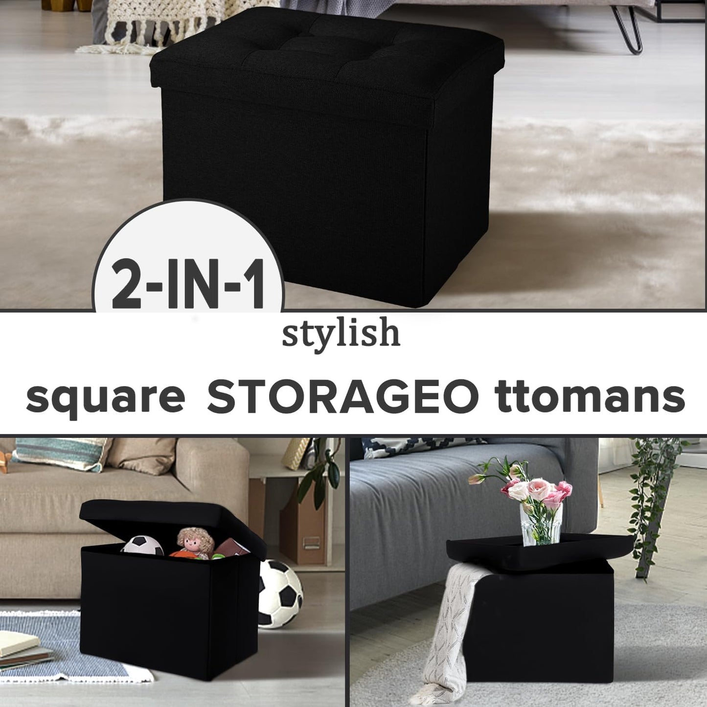 LINMAGCO Ottoman with Storage Small Foot Rest Stool Under Desk Stool Short Folding Footrest for Living Room Bedroom Home Office Dorm Dark Gray 16X12X12IN