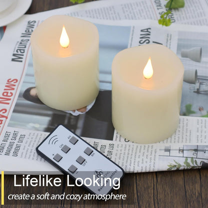 TECHLONG Flameless Candles Battery Operated with Timer, 3D Moving Flame Flickering, Last 600+ Hours Battery Candles, 3" x 3" Ivory Real Wax Electric LED Candle for Wedding Party Decorations