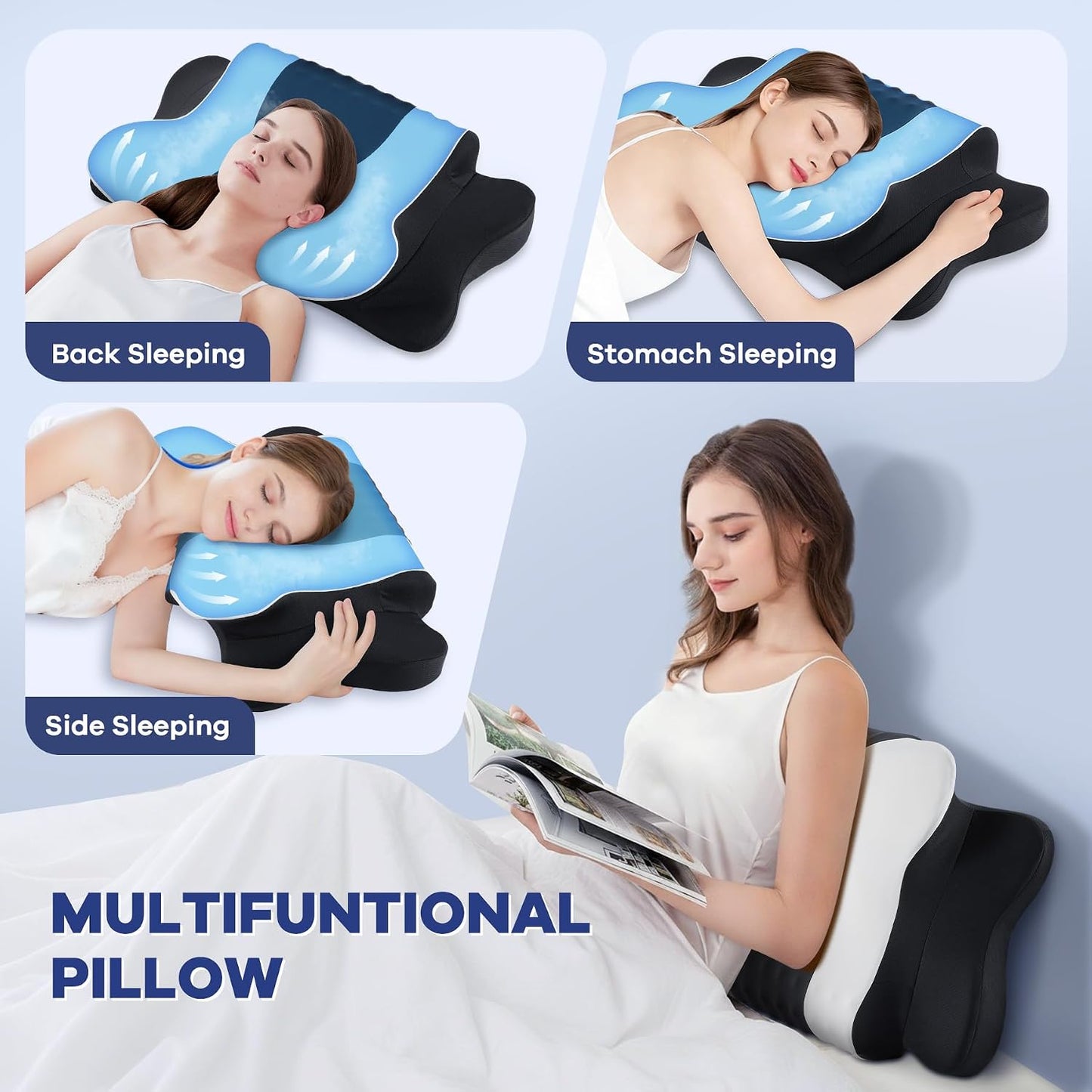 DONAMA Cervical Pillow for Neck and Shoulder,Contour Memory Foam Pillow,Ergonomic Neck Support Pillow for Side Back Stomach Sleepers with Pillowcase