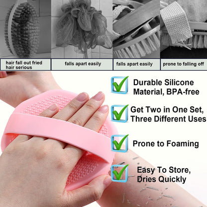 Silicone Body Scrubber – Dual-Sided Silicone Loofah for Shower, Set of 2 Soft Exfoliating Body Bath Shower Scrubber Loofah Brush Easy-to-Clean for Sensitive Kids Women Men All Kinds of Skin