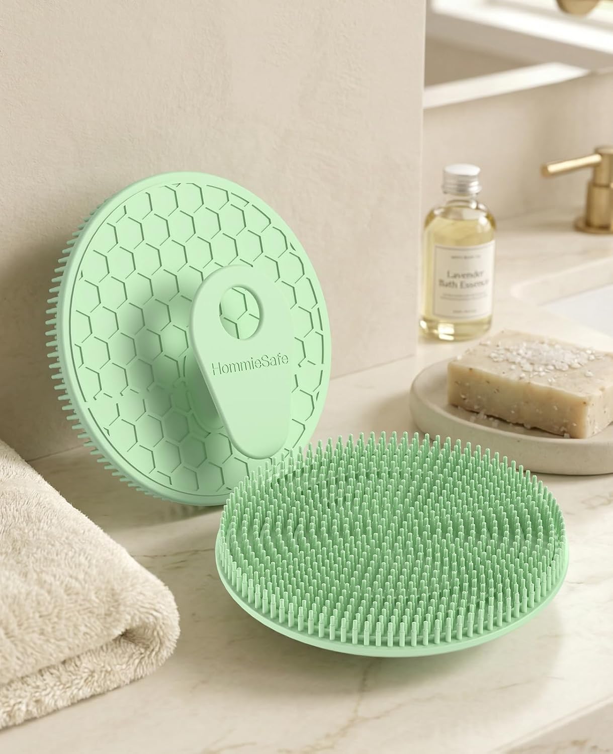 2 Pack Soft Silicone Shower Brush, Body & Face & Short Hair Wash, Bath Exfoliating Skin Massage Scrubber, Dry Skin Brushing Glove Loofah, Fit for Sensitive and All Kinds of Skin (PeonyPink+Green)