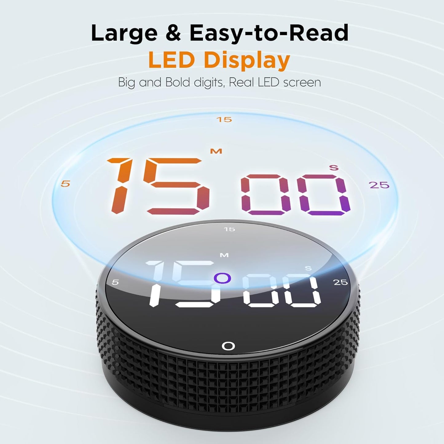 Digital Kitchen Timer, Magnetic Kitchen Timer Clock with Large LED Display, Countdown Count Up, Rotary Dial, 5/15/25 Min Presets, 3 Volume Levels for Cooking, Productivity, Pomodoro, Classroom