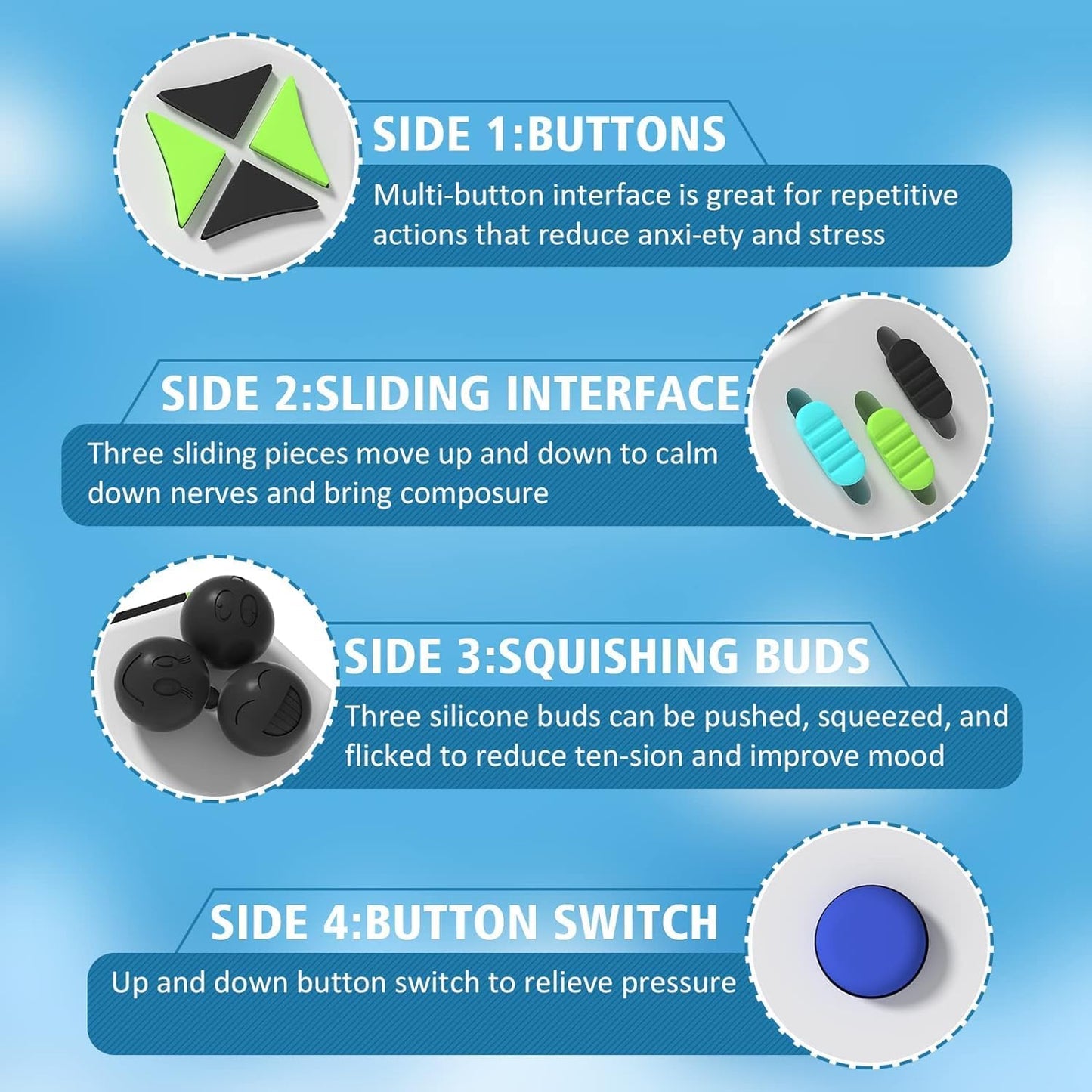 Fidget Dodecagon-12 Sided Fidget Toy Stress Relief Cube for Children and Adults, Silent Compact Classroom Gifts Stocking Stuffers for Teen Boys, Kids(B3 Blue Sky)