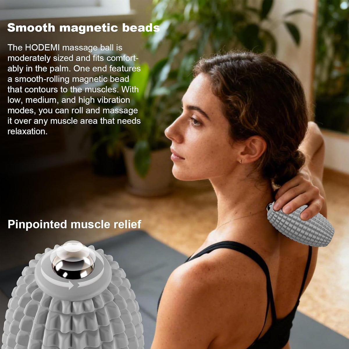 HODEMI Vibrating Massage Ball Roller with Rolling Head, 3 Speeds, Black