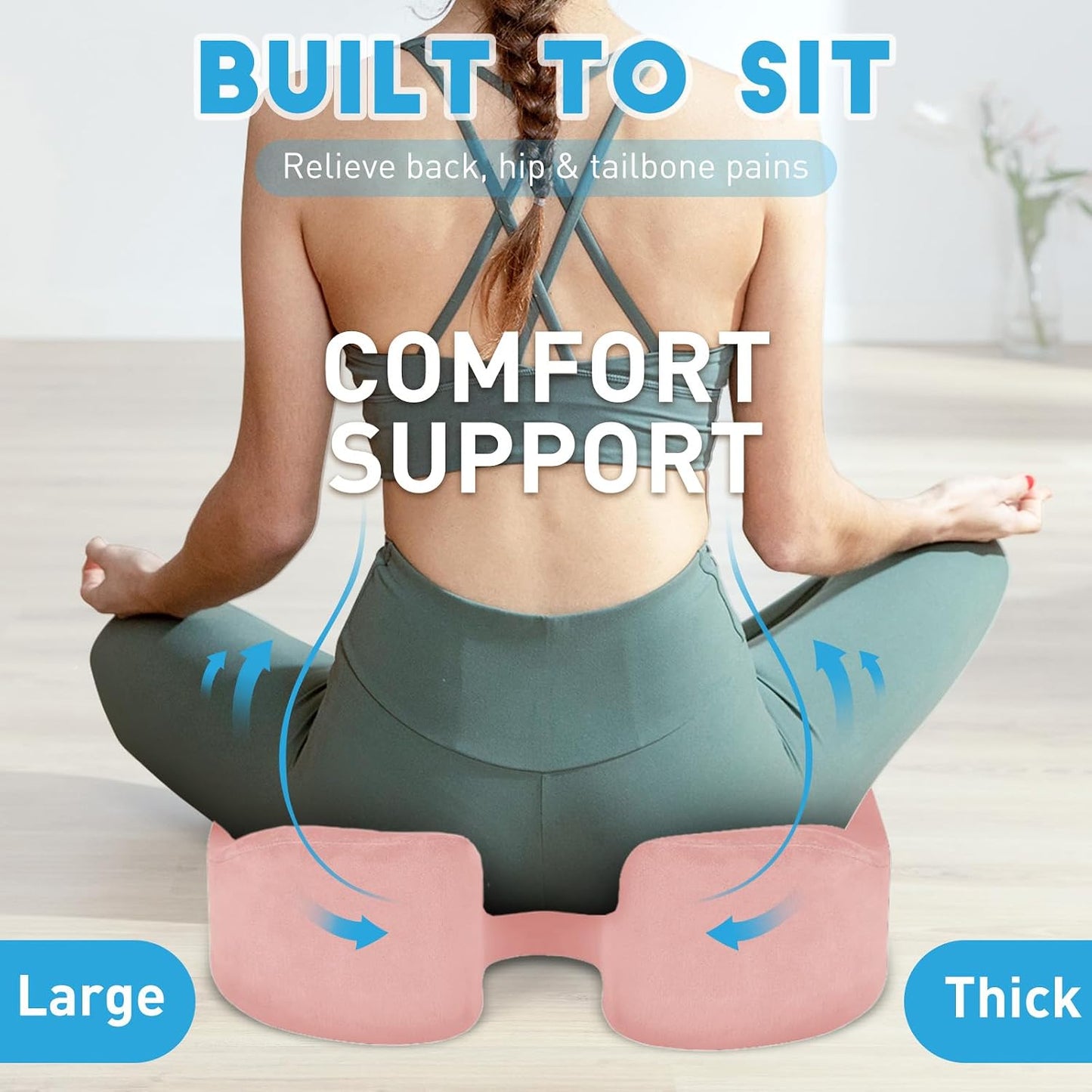 BlissTrends Seat Cushion with Velvet Cover, Thick Memory Foam Cushions for Office Chair, Car Seat, Airplane, Relieving Pressure Tailbone Sciatica Back Pain for Long Sitting, Car Drivers 4.7in Black