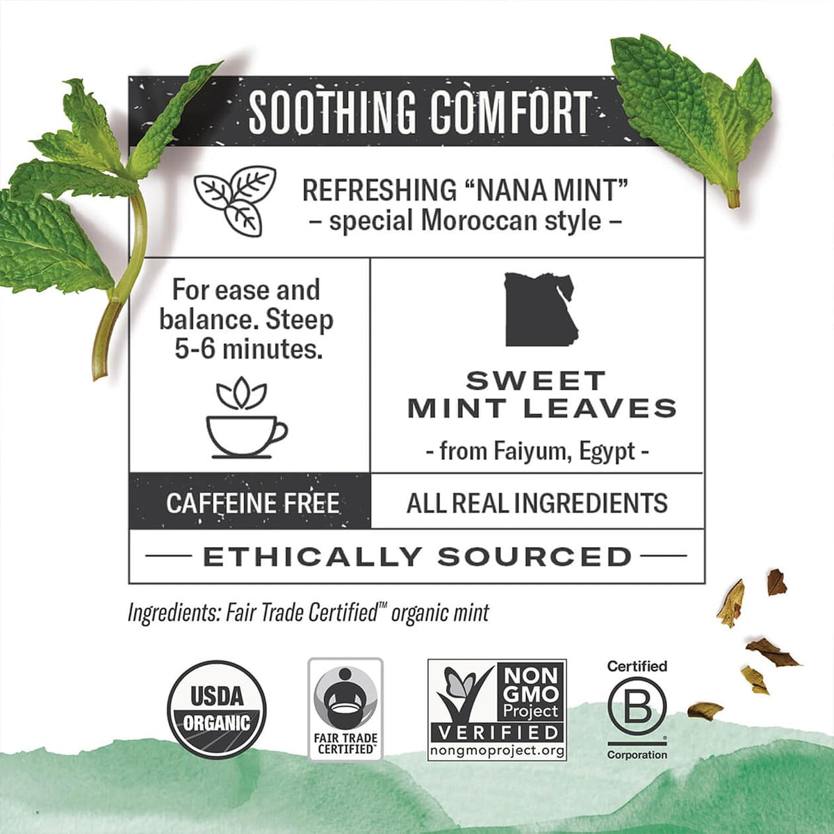 Numi Organic Moroccan Mint Tea, 18 Herbal Tea Bags, Caffeine Free