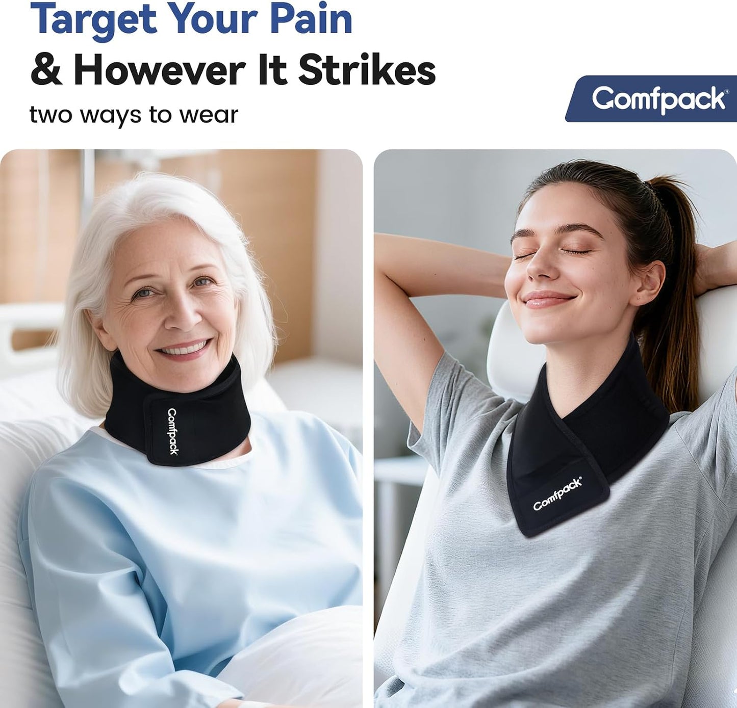 Comfpack Neck Ice Pack Wrap, Cervical Ice Pack, Flexible Gel Ice Pack for Neck, Hot & Cold Compress Ice Pack for Injuries, Sore Neck, Tonsillectomy, Thyroidectomy, Surgery Recovery, Office Pressure