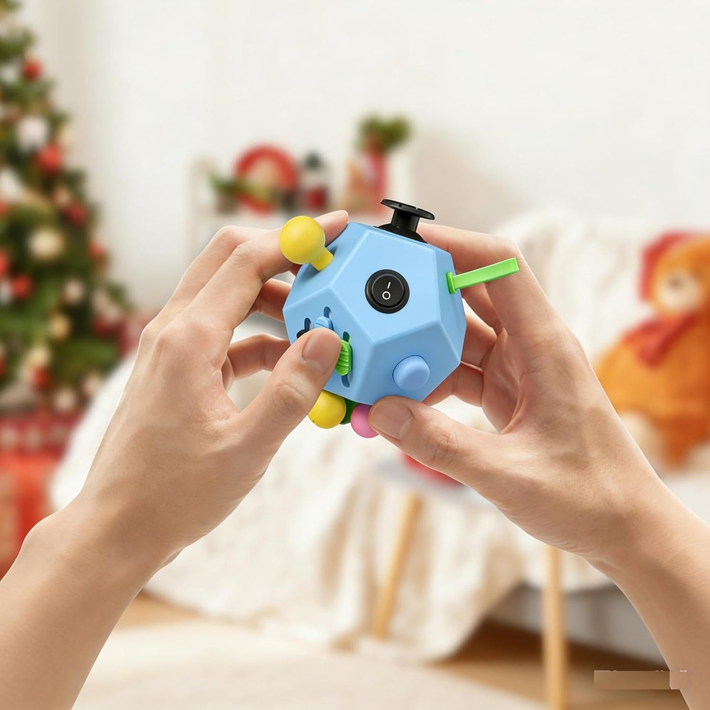 Fidget Dodecagon-12 Sided Fidget Toy Stress Relief Cube for Children and Adults, Silent Compact Classroom Gifts Stocking Stuffers for Teen Boys, Kids(B3 Blue Sky)