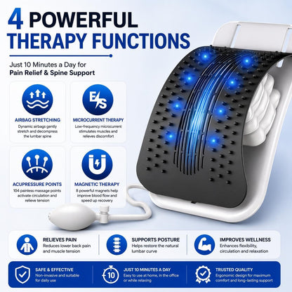 BREEV® Back Stretcher with EMS Electric Pulse Massage, Lumbar Support for Lower Back Pain Relief, Adjustable Spine Decompression Device, 108 Acupressure Nodes & Remote Control